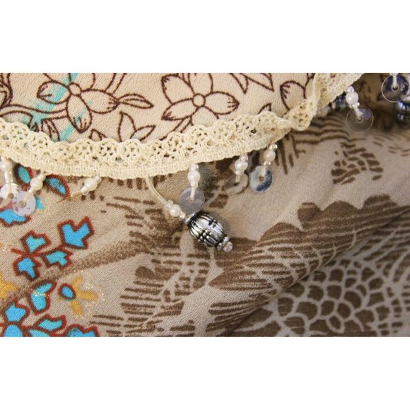 Dress barn Floral sz XL Boho Gypsy Artsy Beaded Fringe Wrinkle Look Summer Comfo - Picture 5 of 8